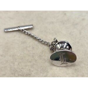 Silver Monogrammed Tie Tack With Chain & Bar